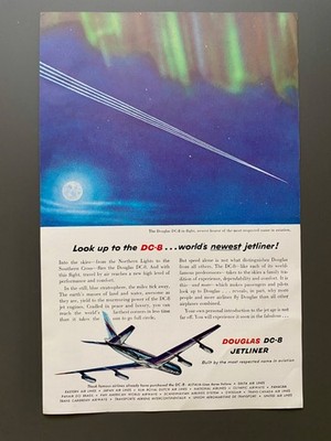 Douglas DC-8 Jetliner Airplane Flugzeug retro 1958 Vintage Ad Werbung Reklame V3