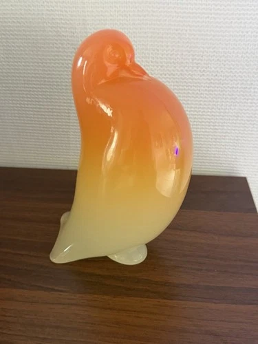 Vintage Murano Blown Glass Bird Heavy Orange Yellow