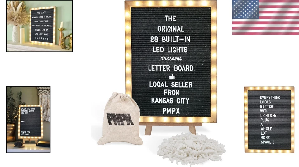 Custom Black Felt Letter Board with Stand and LED Lights - Image 2 of 4