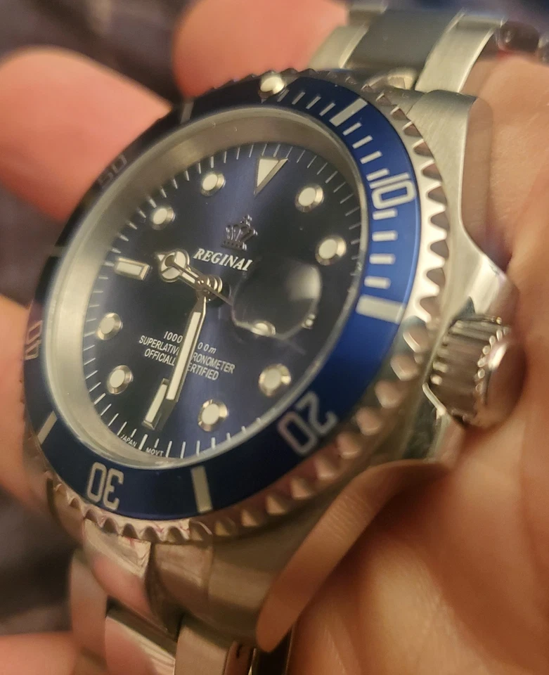 Мужские синие часы Reginald из нержавеющей стали, отличное состояние, говорит дату, шикарный новый бита - Изображение 2 из 4