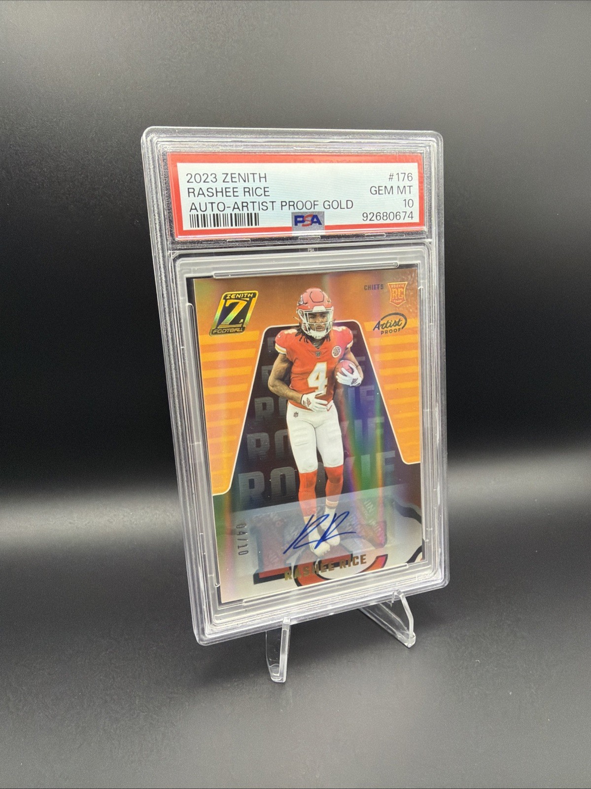 2023 PANINI ZENITH RASHEE RICE PSA 10 AUTO ARTIST PROOF GOLD ROOKIE RC 4/10 POP1