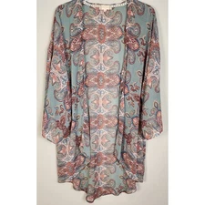 Altar'd State Teal Paisley Print Kimono Women Size S Lightweight Duster BohoChic