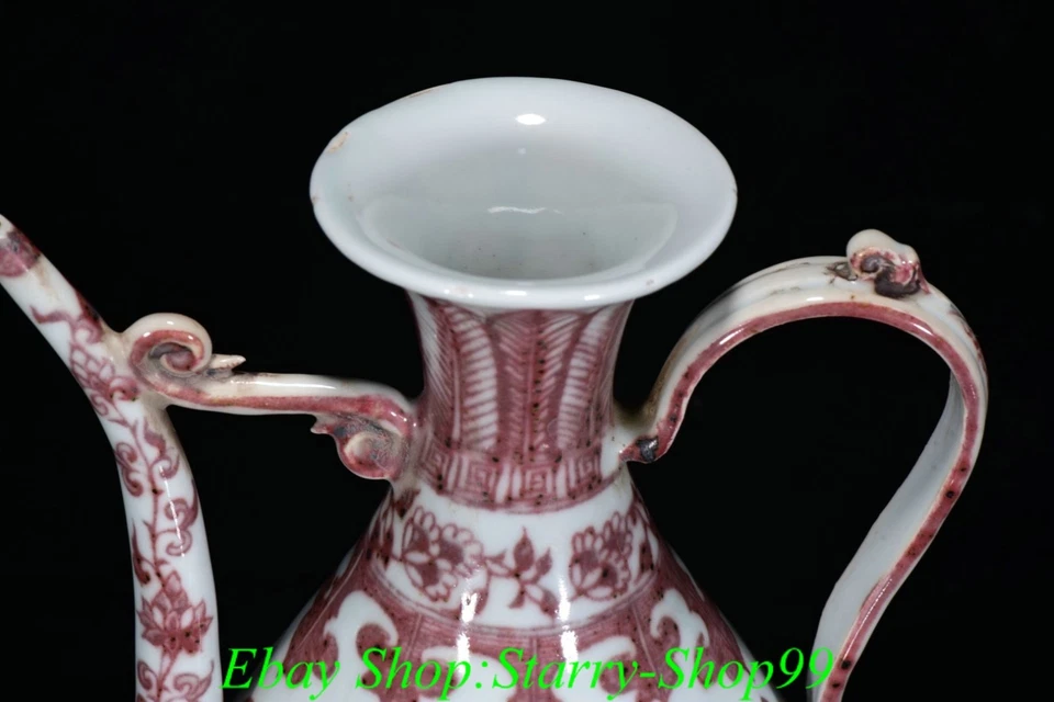 11'' Ming Dynasty Red Glaze Porcelain plum blossom tree Wine Tea Pot Flagon - Image 4 of 4