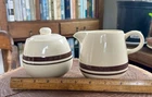 Beautiful TAN & BROWN McCOY 7020 Cream & Sugar Set Tan with Brown Stripes