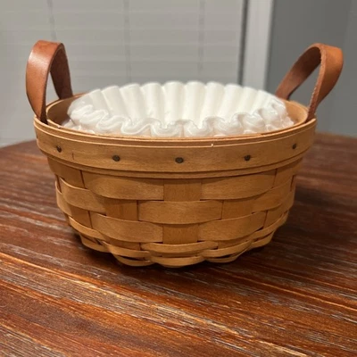 Longaberger Vintage 2001 Round Basket with Plastic Protector And Leather Handles - Image 1 of 3