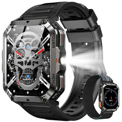 Smartwatch Herren mit 900mAh, Bluetooth-Anrufe/Kompass/LED-Beleuchtung Sportuhr