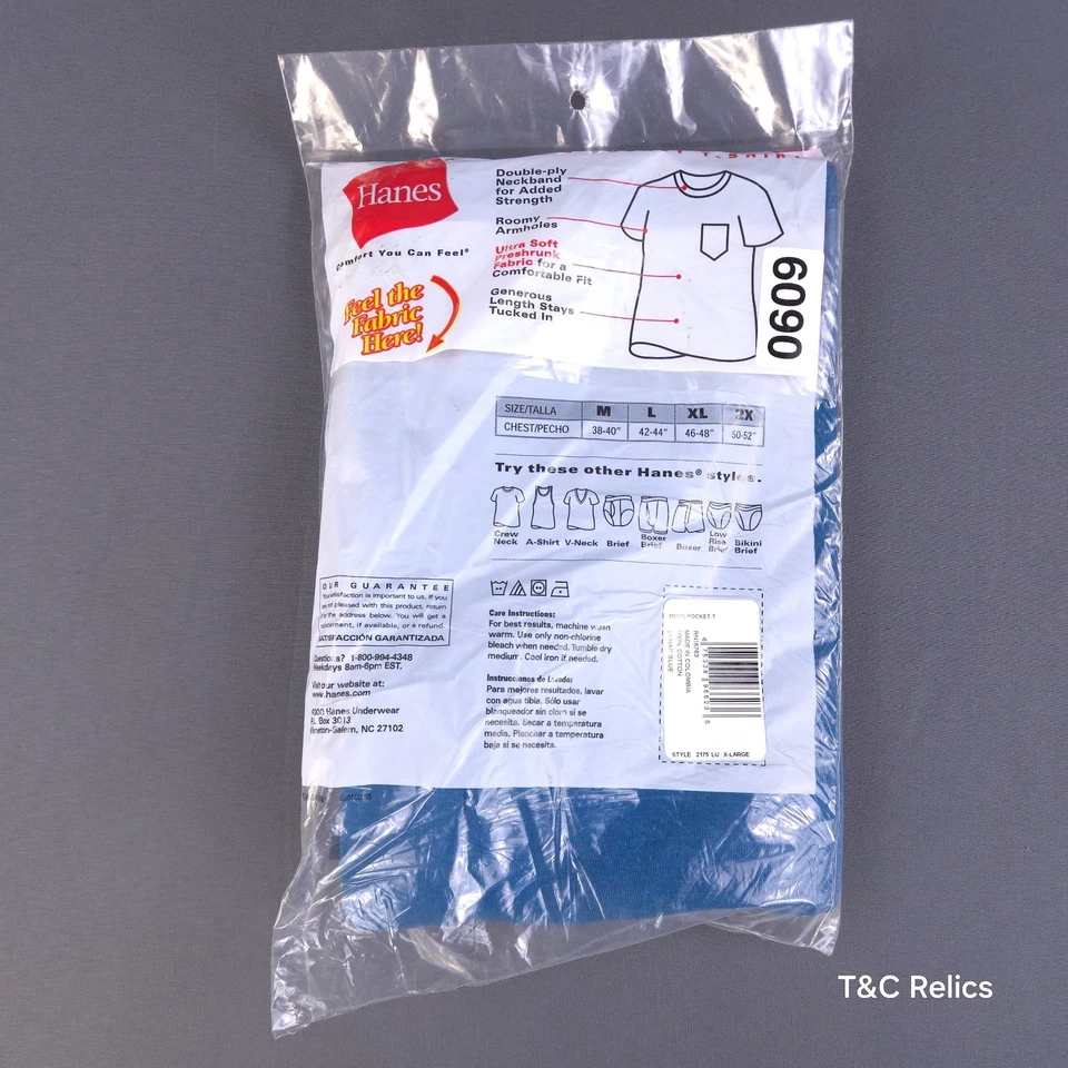 Vintage Hanes Pocket Shirt Mens XL Blue Ultra Soft Fabric Double Ply Neckband - Image 2 of 4