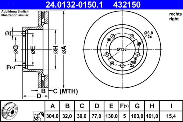1X Bremsscheibe ATE 24.0132-0150.1 FüR Porsche 944 928 Turbo Cat-image