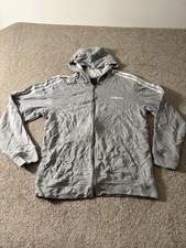Adidas Hoodie Mens Large Gray Full Zip 3-Stripes Logo Athletic Sweatshirt