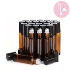 20 PCS Essential Oil Amber Glass Roll on Roller Bottles Empty LOT SET Refillable