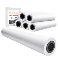 Uimoso Wide Format Paper Plotter Paper 6 Rolls 24 in x 150 ft CAD Bond Rolls