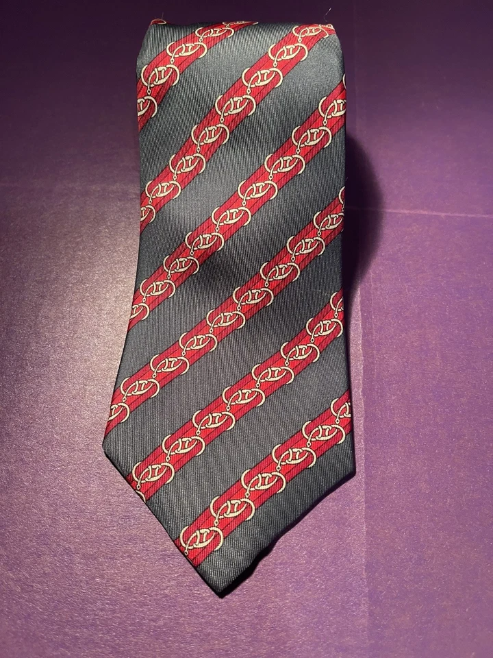 Hermes Paris 100% 真丝领带 - 马萨诸塞州 7248 - 法国制造 - 绿色和红色 — 第 2/4 张图片