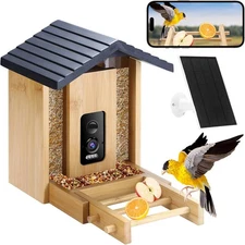 Smart bird feeder, 5-megapixel solar-powered, with camera.