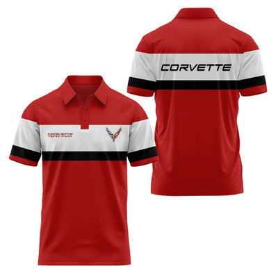 Personalized Name Corvette Logo Racing Red White Black 3D Men's Polo Shirt S-5XL