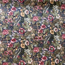 VTG Concord Fabrics Joan Kessler 80s' Blue Green Whimigoth Floral Cotton 3 yards