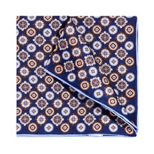 Men 100 Silk Twill Handkerchief Dark Blue Retro Circle Pocket Square 53cm 21in