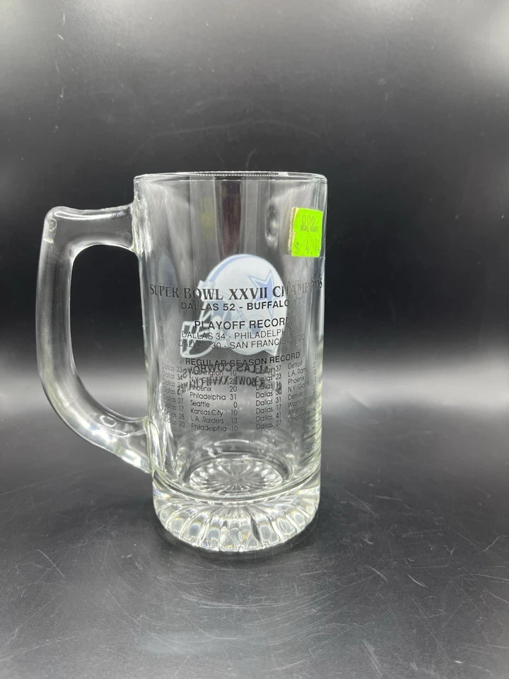 Conjunto de 5 canecas de cerveja de vidro 1994 Dallas Cowboys logotipo antigo NFL Super Bowl XXVIII - Imagem 4 de 4