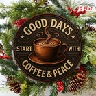 Tin Metal Signs Home Décor 8x8 Vintage Round Iron"Good Days Start with Coffee Pe