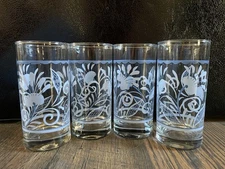 4 Large LIBBEY Crisa TUMBLERS DRINKING GLASSES Blue Onion Flower Floral 16oz 6"