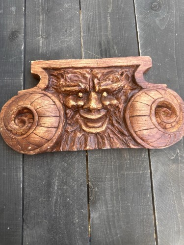Rare Vintage Gargoyle Wide Pan Mythical Man Relief Resin Home Garden Decor