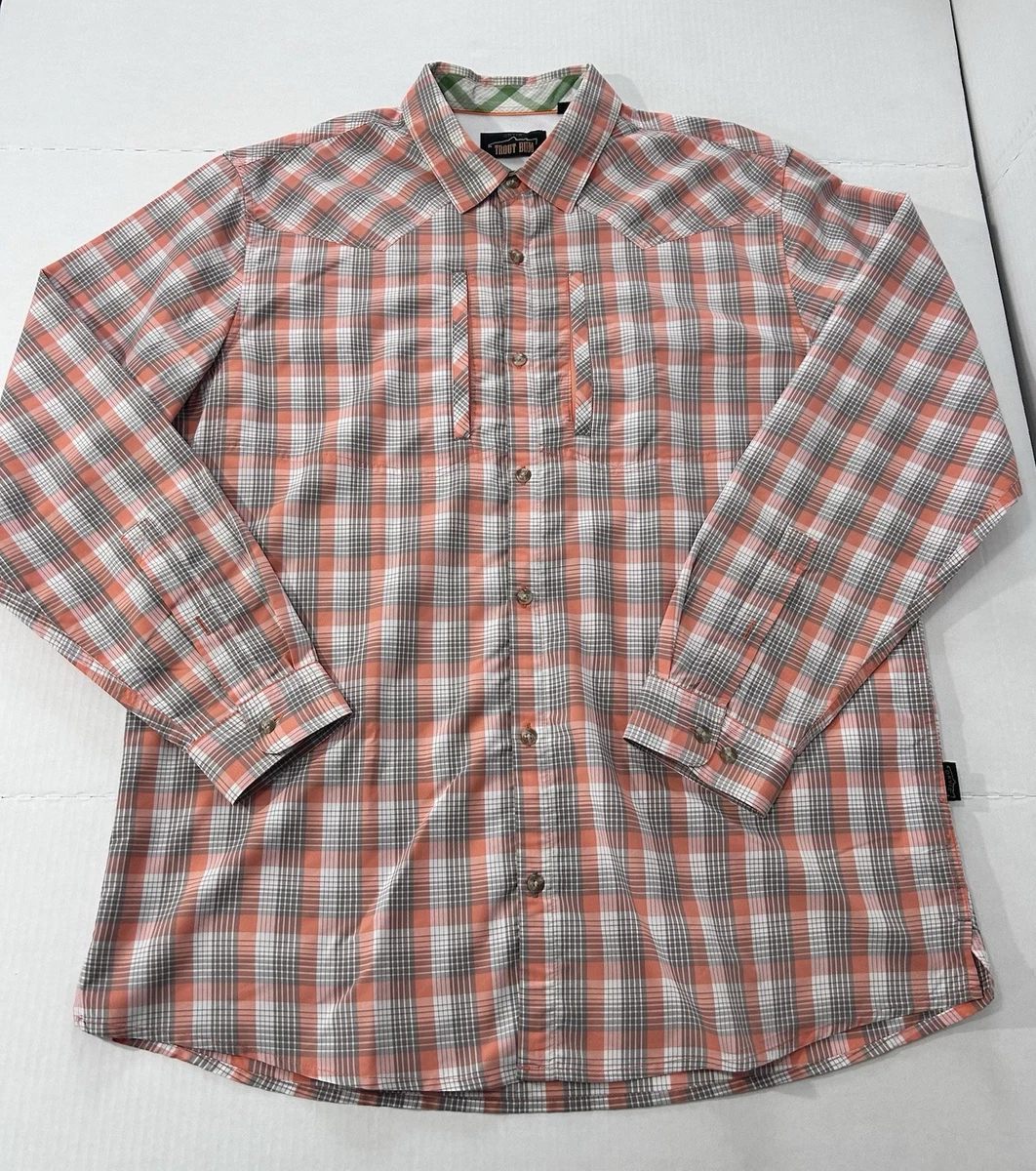 Chemise De Randonnée Orvis Homme, Manches Longues, Orange, Taille M, En Coton (boutons Manquants)