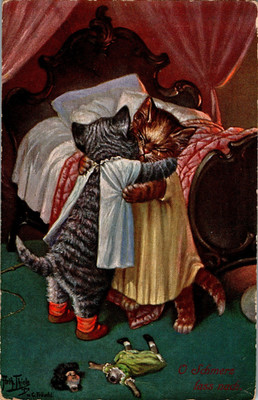 AK KÜNSTLERKARTE VON ARTHUR THIELE KATZEN UMARMUNG COL. UM 1920