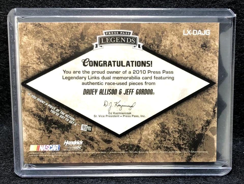 Davey Allison & Jeff Gordon 2010 Press Pass Legendary Links Race-Used Firesuits - Image 2 of 2