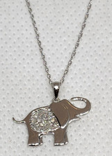 Lovely 10K White Gold 1/10CTTW Diamond Elephant Pendant on 18" 10K Chain