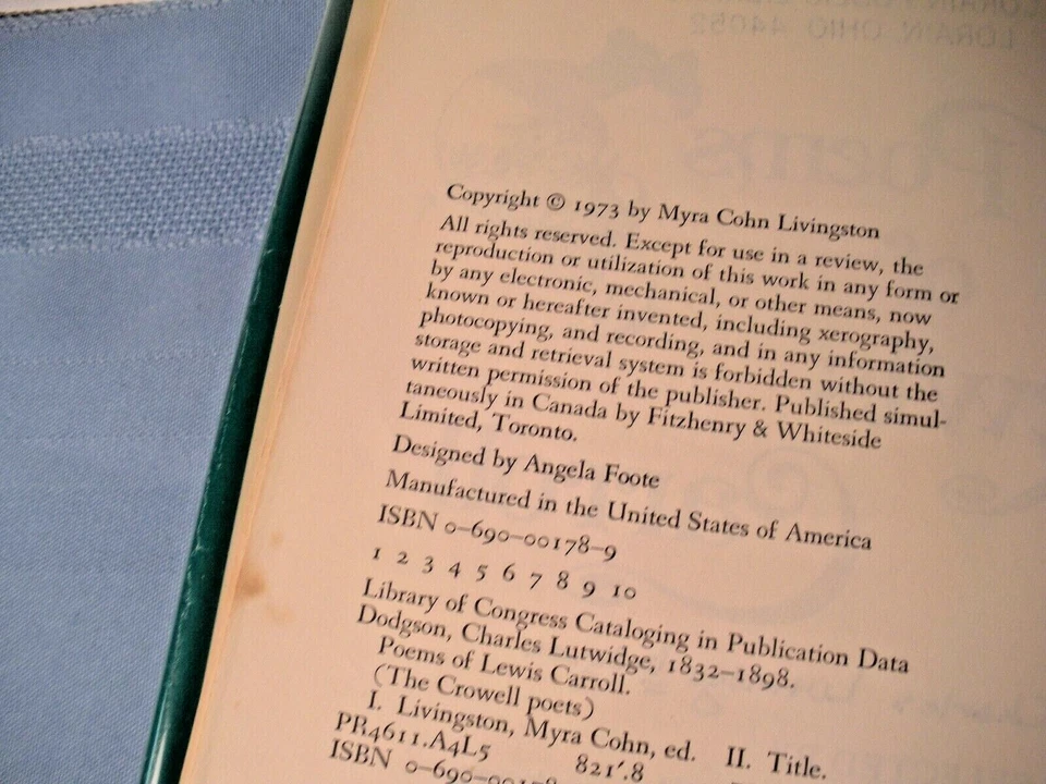 Poems Of Lewis Carroll by Myra Cohn Livingston Hardcover/DJ. 1973 First Edition - Image 3 of 4