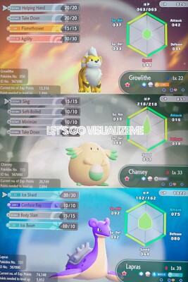 Pokemon Let's Go Pikachu Eevee Shiny 6IV Growlithe Chansey