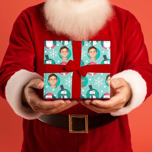 Personalized Christmas Gift Wrapping Paper w/ Photo Face Cut Snowflake Gift Wrap - Picture 6 of 12