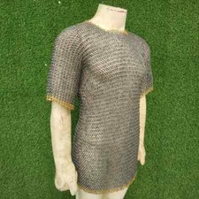 8mm Chainmail Mild Steel Hauberg Round Ring Dome Riveted Solid Ring With Brass