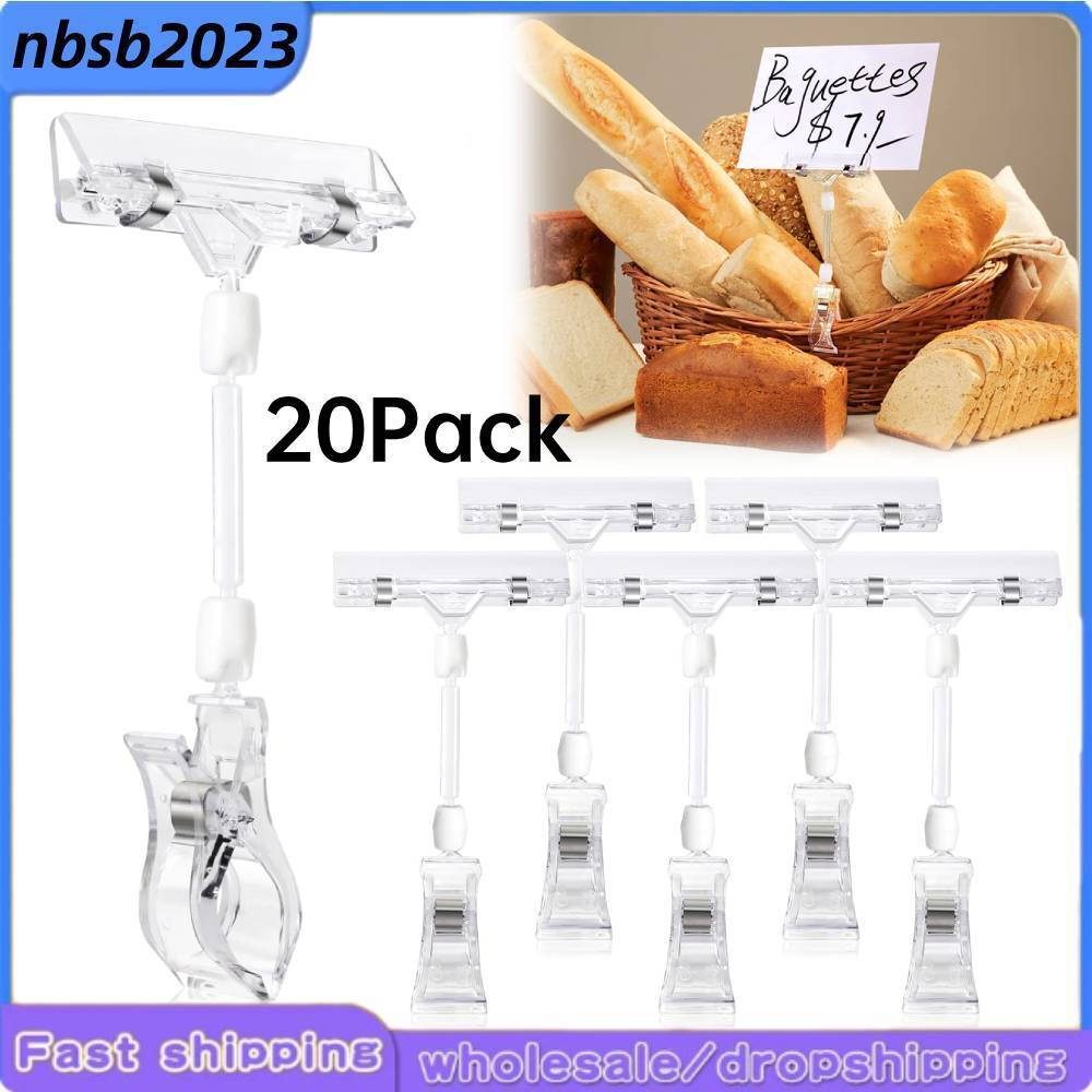 20Pack Clear Double Sided Sign Clip Retail Signs Display Tags Rotatable Holder