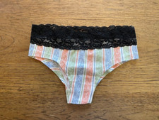 Victoria's Secret Black Lace Marl Stripe SMALL Lace Waist Bikini Panty VS