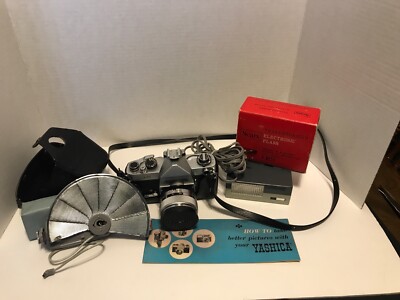 Vintage Yashica J-5 Camera with Kodak Leather Case, Electronic Flash, Light Cup