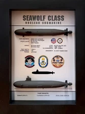 Seawolf Class Submarine Shadow Display Box, 5.75" x 7.75", Black