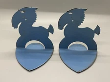 Vintage Shadow Bookends Trojan Horses Blue Metal 5 inches tall