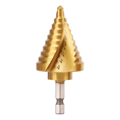 Hex Shank HSS Step Drill Bit with Two Spiral Flutes and Titanium Coating - 10 St