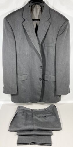J Ferrar Mens 2 Piece Suit Jacket Blazer 46R Pleat Cuff Pant 38x32 Rayon Blend - Picture 1 of 12
