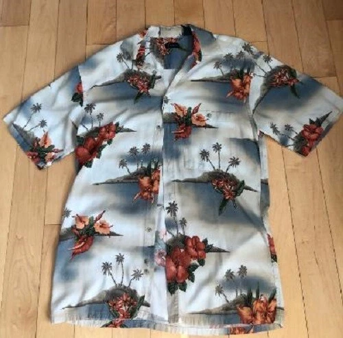 Hawaiian Izod shirt Classic vintage men's Rayon -  flowers & palm trees
