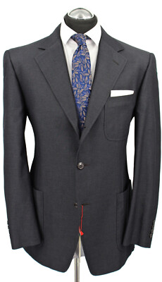 ISAIA Napoli Sakko Gr. 54 NEU Slim Fit Stahlblau handgenäht Halbgefüttert Grau