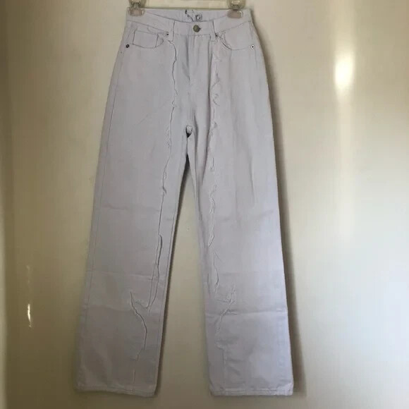 Princess Polly Nicole White Embroidered Fray Jeans 0