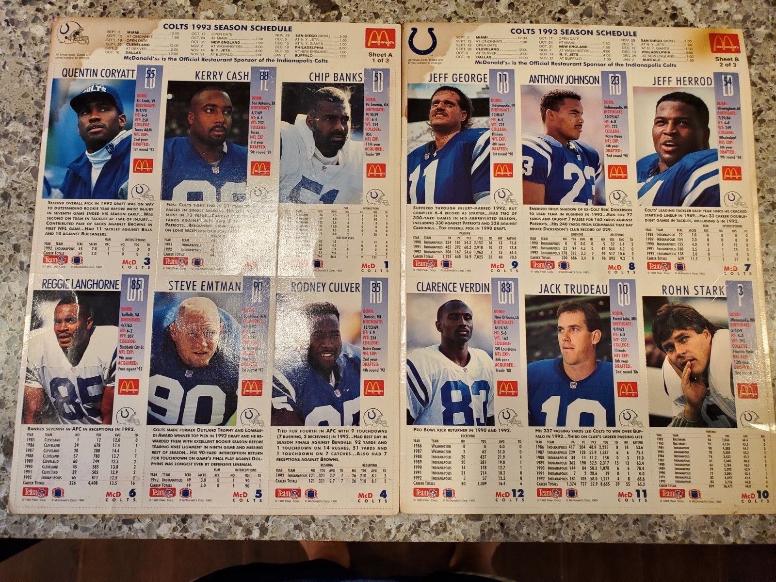 1993 Mcdonalds Limited Edition Colts Game Day Cards eBay