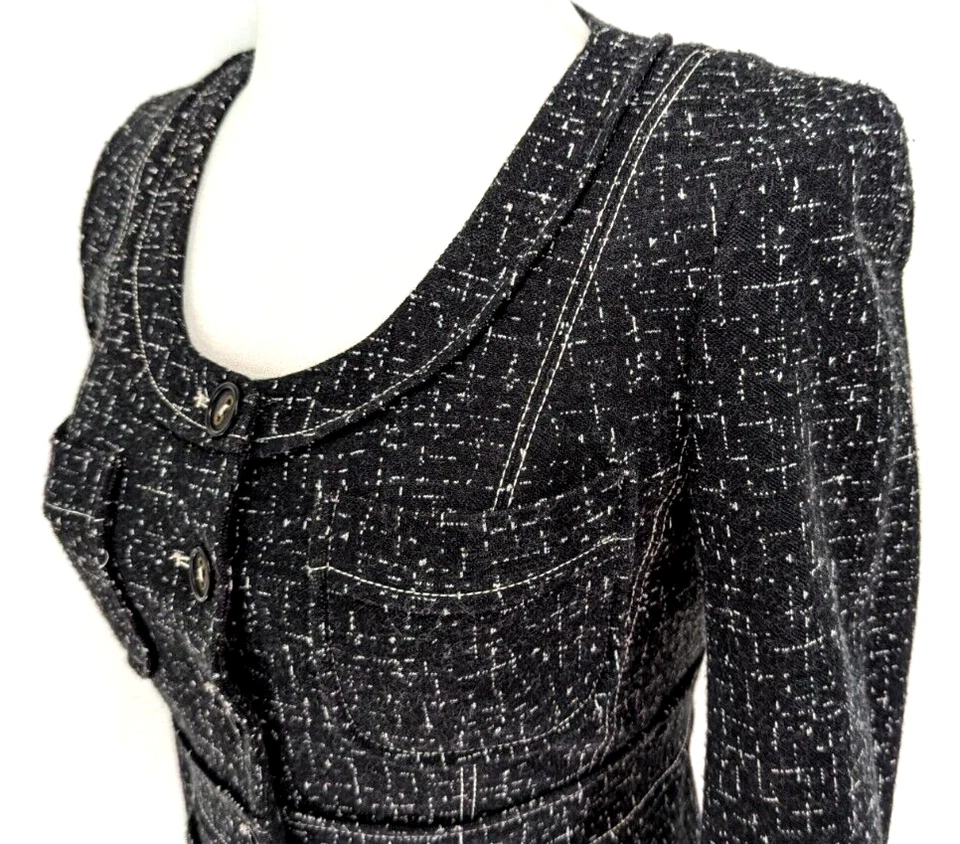 Blazer para mujer CYNTHIA STEFFE mezcla de lana negro blanco chaqueta EE. UU. talla 2 usado en excelente estado * Foto 4 de 4