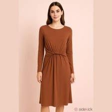 Maurices Brown Knot Front Ribbed Long Sleeve Midi Dress Size XXL