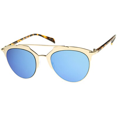 ZeroUV Modern Metallic Gold Frame Blue Mirrored Lens Pantos Aviator Sunglasses