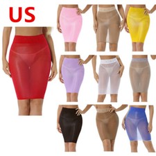 Womens Skirt Glossy Shiny High Waist Pencil Stretchy Bodycon Shirts Clubwear