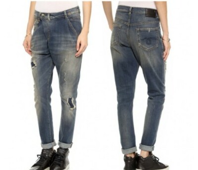 R13 X-Over New Mended Asymmetric Mom Jeans Sz 25 Made In Italy Blue (F