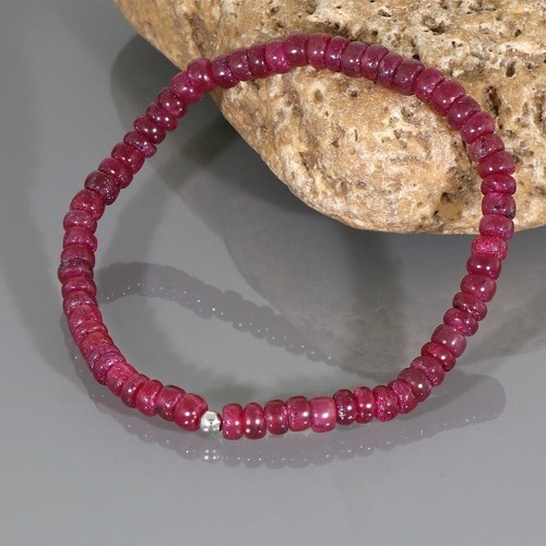 Natural Ruby Smooth Roundelle July Birthstone Beads 6-8'' Stretchable Bracelets - Picture 5 of 12