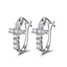 Womens 925 Sterling Silver Cross U Shaped Hoop Fashion Earrings E391